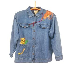 Vintage Quacker Factory Jungle Theme Denim Shirt Jacket - 1X